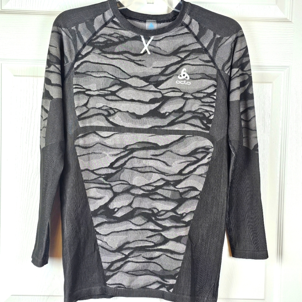 ODLO Blackcomb Eco Crew Neck Long-Sleeve Running Top XL Black Grey Train Cycling